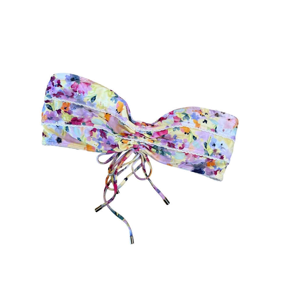 Peony tutti frutti ruched bandeau bikini swim top strapless
